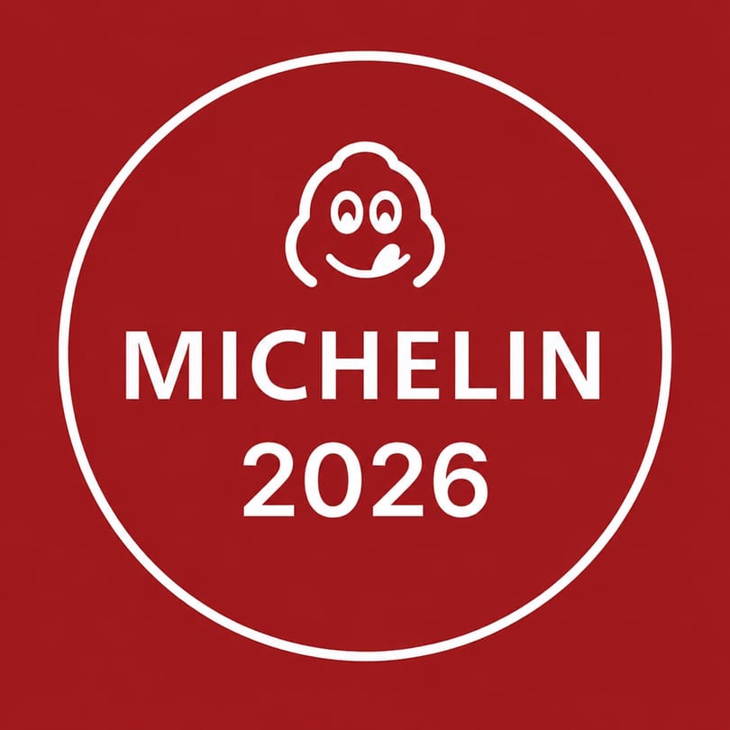 White Michelin Guide logo with a smiling face and "MICHELIN 2026" text on a red background.