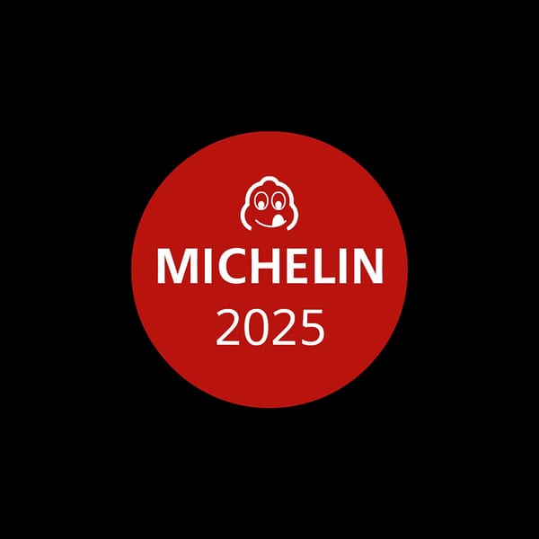 Red Michelin Guide 2025 logo with the iconic Bibendum character on a black background.