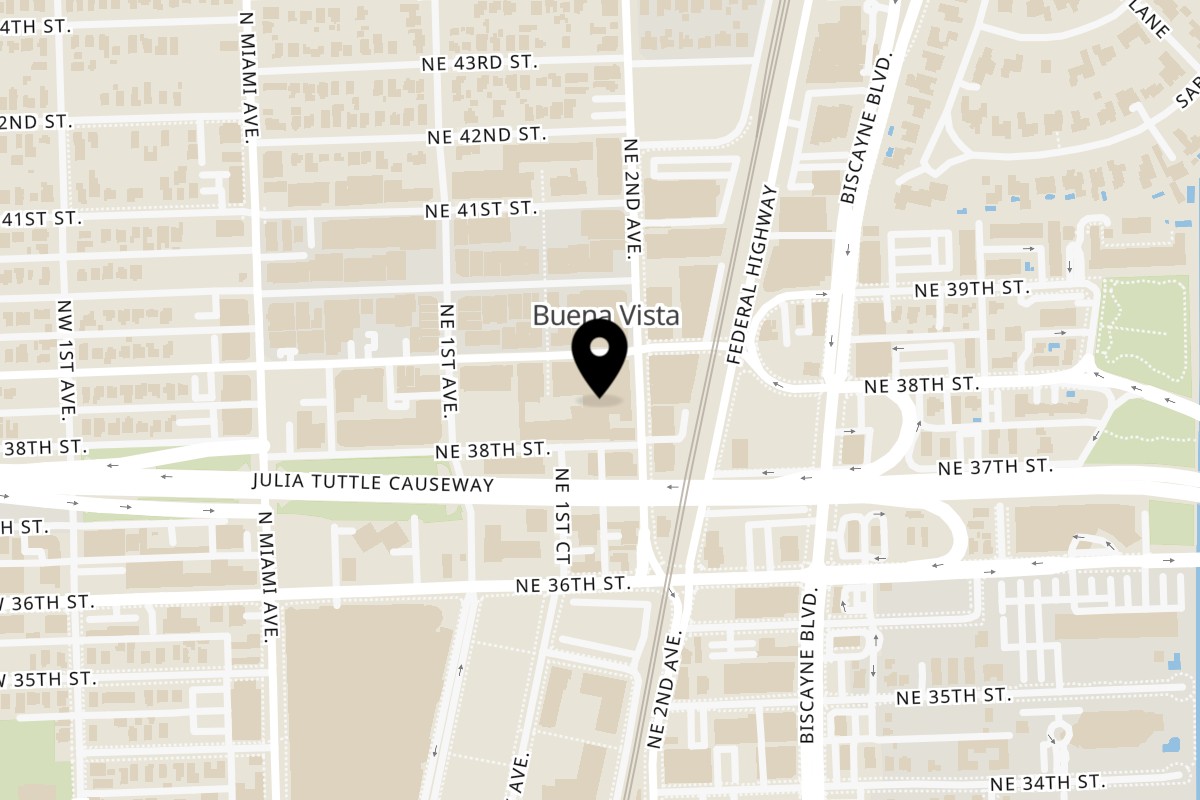 Map showing the location of El Turco Turkish Food Design District on 140 NE 39th St #238 in Miami