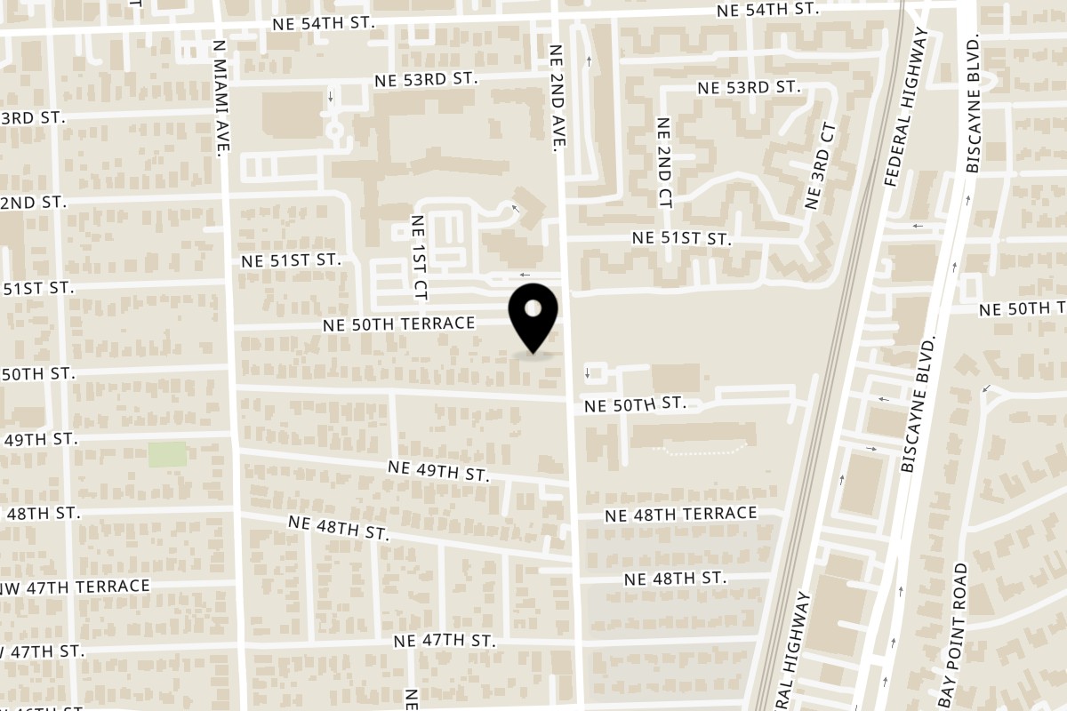 Map showing the location of El Turco Turkish Food Upper Buena Vista on 5026 NE 2nd Ave in Miami